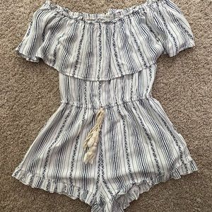 Striped Ruffle-top Romper